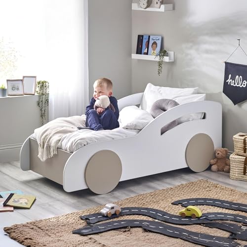 Julian Bowen Atlantis Toddler Car Bed - White - Modern Toddler Bed Frame for a 70x140cm Cot Bed Mattress, Built for Safety & Security, Ideal for Cosy Kids Bedrooms