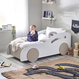 Julian Bowen Atlantis Toddler Car Bed - White - Modern Toddler Bed Frame for a 70x140cm Cot Bed Mattress, Built for Safety & Security, Ideal for Cosy Kids Bedrooms