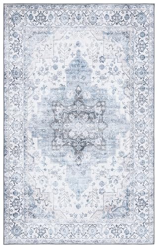Safavieh Arizona Collection Traditional Rug - Machine Washable & Non Slip - Ideal for High Passage Areas - Short Pile Rug, Ivory & Blue, 90 x 150 cm