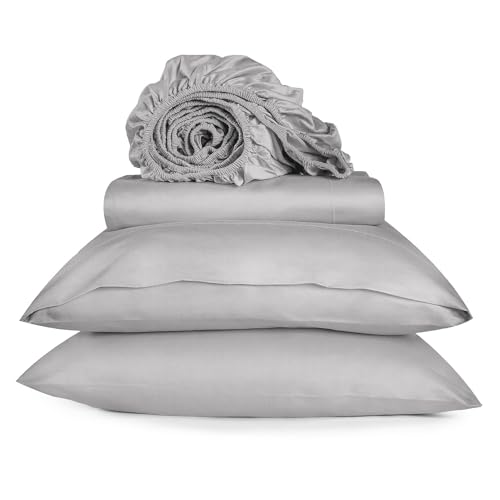 URBANHUT 100% Cotton Sheets Full Size, 4 Piece Hotel Style Sheet Set Bed Sheet for Full Size Bed, Sateen Weave Sheets, 16'' Elasticized Deep Pocket - Silver Grey