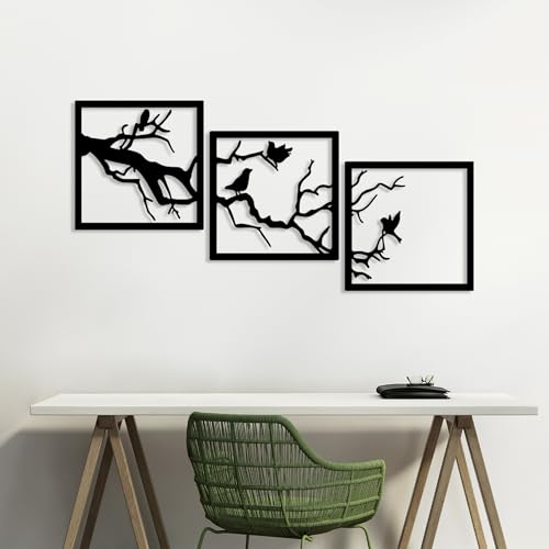 Stylish Decorative Metal Wall Accessory (3 Pieces), Black, 45 x 45 cm - Durable 1.5 mm Metal Body - Perfect for Modern Home Decor & Art Display