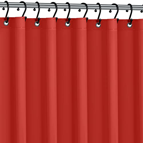 Mildew Free Waterproof Vinyl Silver Shower Curtain Liner - RED - PVC-Free Waterproof Red Shower Liner with Metal Grommets and Magnet-Weighted Bottom Hem - Washable Liner for bathroom