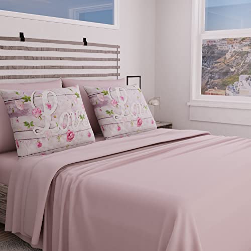 PETTI Artigiani Italiani - Complete Bed Set, Double Sheets, Love Flowers Sheets, Double Bed Set, Print only on Pillowcases 100% Made in Italy