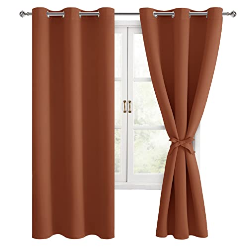 Hiasan Fall Blackout Curtains for Bedroom, 42 x 63 Inches Length - Thermal Insulated & Light Blocking Window Curtains for Living Room Home Decor, 2 Drape Panels Sewn with Tiebacks, Burnt Ochre
