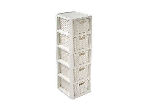 BranQ Home essential 5 Baskets Cream Rattan Design Shelf