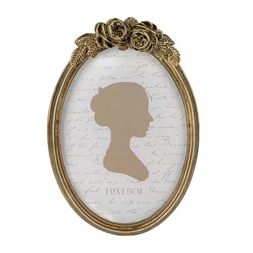 Sunlit Vintage Picture Frame 4x6 Inch, Oval Antique Photo Frames with Glass Front, Luxury Photo Display, Tabletop Wall Hanging, Gift Ideas, Bronze Rose
