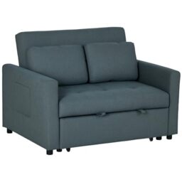 HOMCOM 2 Seater Sofa Bed, 120 cm Convertible Bed Settee, Charcoal Grey - Modern Fabric Loveseat Sofa Couch, 2 Pillows, Side Pockets, Living Room, Guest Room