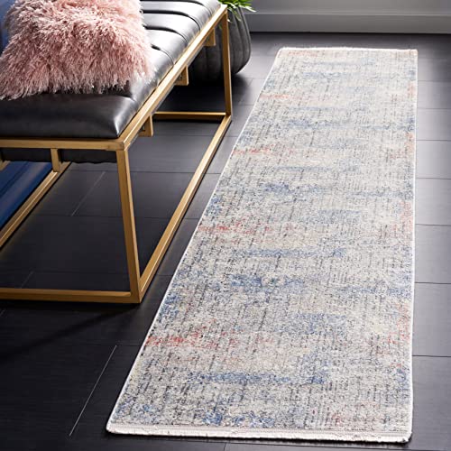 Safavieh Dream Collection Contemporary Rug for Living Room Dining Room Bedroom Short Pile Grey and Blue 24 x 84 Inch