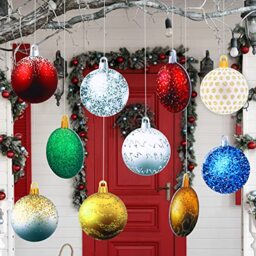 10 Pieces Outdoor Double-Sided Lawn Decorations Hanging Colorful Christmas Ornaments Large Round Yard Decorations with 328 Feet Silver Cord for Holiday Porch and Tree Decor (Flash Style)