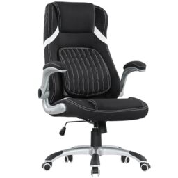 Vinsetto Ergonomic Executive Office Chair, Linen-Look Fabric High Back Computer Desk Chair with Adjustable Lumbar Support, Flip-up Armrests, Rocking Function, Black