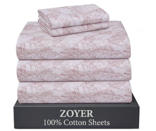 "ZOYER 100% Cotton Sheets ??? Split King Size Percale Bedding, Cooling & Breathable, Durable with a Crisp, Soft & Comfortable Feel, 16"" Deep Pocket, 5-Piece Set, Negative Print"