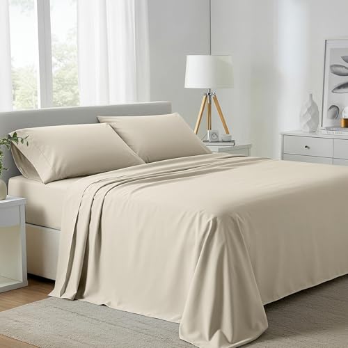Carressa Linen Egyptian Cotton California King Bed Sheets - 800 Thread Count 4 PC Ivory Bed Sheet for Calking Size Bed, Sateen Weave Deep Pocket Luxury Hotel Sheets, Extra Soft Cooling Bedding Sheets