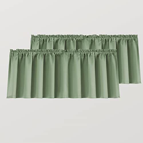 Mrs.Naturall Sage Green Valances for Windows, 2 Pack 16 Inch Rod Pocket Blackout Valance Curtains for Kitchen Bedroom Bathroom Window