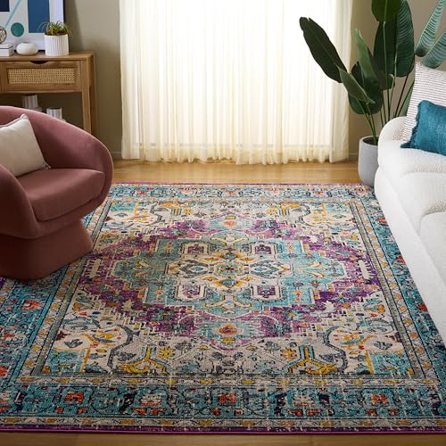 Safavieh Geometric Rug for Living Room, Dining Room, Bedroom - Whisper Collection, Short Pile, in Ivory, 201 x 201 cm