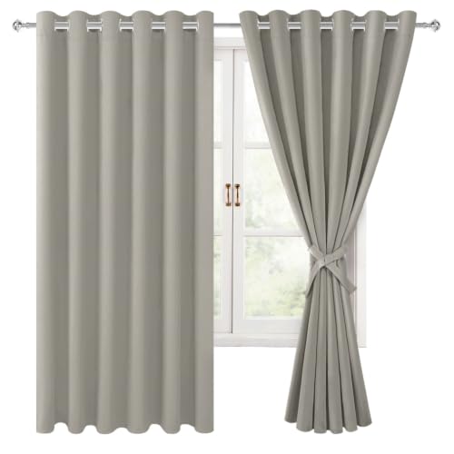 Hiasan Grommet Blackout Curtains for Bedroom, 70 x 63 Inches - Thermal Insulated & Light Blocking Window Drapes for Living Room/Dorm Room, Set of 2 Panels Sewn with Tiebacks, Taupe