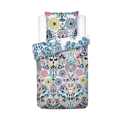 Pure Cotton Set Duvet Cover + 1 Pillowcase-Cotton Satin Bed Linen-140 x 220 cm + 50 x 70 cm-Love Stories, Multico