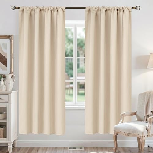 BGment Champagne Blackout Curtains for Bedroom 72 Inches Long - Thermal Insulated Room Darkening Curtain for Living Room, 42 x 72 Inch, 2 Panels