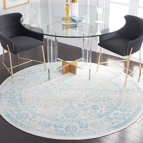 Safavieh Distressed Rug for Living Room, Dining Room, Bedroom - Adirondack Collection, Short Pile, in Ivory and Light Blue, 88 X 144 cm