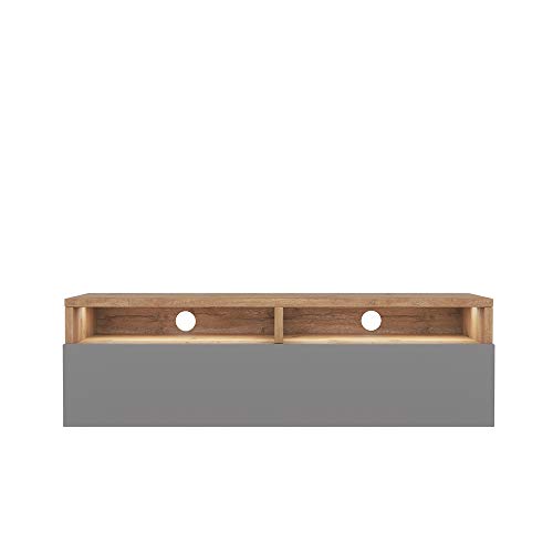 Selsey REDNAW - Modern TV Stand/TV Cabinet with a Drawer / 100 cm/Wotan Oak/Grey Gloss/LED lighting