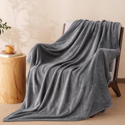 "PHF No Shed No Pilling Fleece Throw Blanke -Ultra Soft Lightweight & Cozy Bed Blanket, Plush Anti-Stati Microfiber, Thows for Sofa, Couch, 1 Piece, 50"" x 60"", Grey"