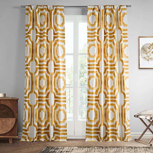 HPD Half Price Drapes PRTW-D23C-84 Printed Cotton Curtain (1 Panel) 50 x 84 cm Mecca Gold