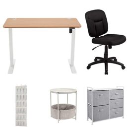 Movian Amazon Basics - Dorm Room Furniture Set: Adjustable Desk, Desk Chair, Storage Organizer, Coffee Table & Shoe Organizer - 9 Pieces