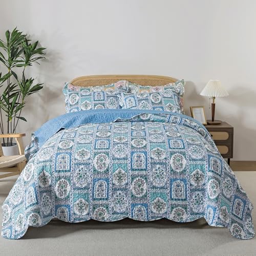 HoneiLife Queen Quilt Bedding Set - 3 Piece Microfiber Quilt Sets Floral Bedspreads Rustic Coverlets for Queen Bed