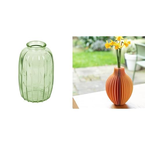 Talking Tables Green Glass Bud Vase for flowers, s & Talking Tables Honeycomb Paper Vase with Glass Via Table Decor Bundle