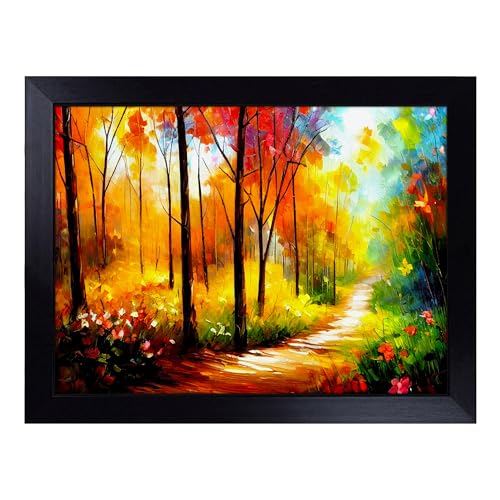 Lap Tray with Bean Bag Cushion, Magical Forest Abstract - Handmade in the UK, Raised Wooden Edge, Padded Cushion, Heat-Resistant Wipe-Clean Surface, for Meals, Laptops and Crafts