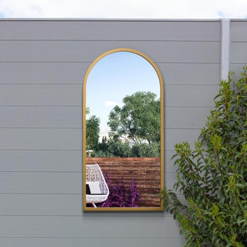 "The Arcus - Gold Metal Framed Arched Garden Wall Mirror 31"" X 16"" (80CM X 40CM). Suitable for Outside and Inside."