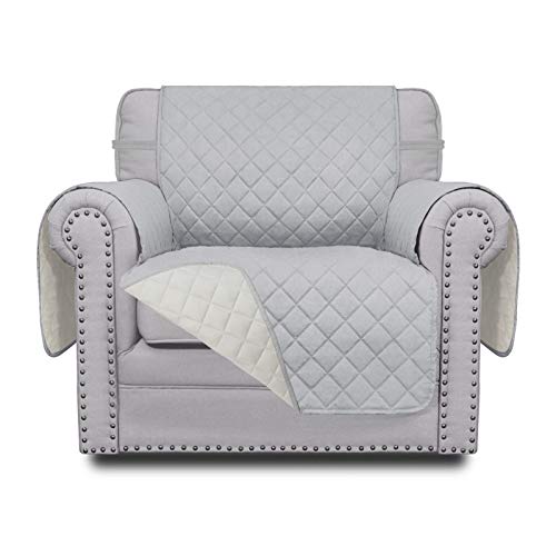 Easy-Going Chair Sofa Slipcover Reversible Sofa Cover Water Resistant Couch Cover Furniture Protector Cover with Elastic Straps for Pets Kids Children Dog Cat (Chair, Light Gray/Ivory)