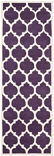 Safavieh Contemporary Indoor Hand Tufted Runner Area Rug, Chatham Collection, CHT734, in Purple / Ivory, 69 X 213 cm for Living Room, Bedroom or Any Indoor Space