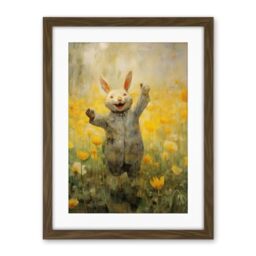 Artery8 Tulips and Rabbit Watercolour Fun Kids Baby Nursery Artwork Framed Wall Art Print 18X24 Inch