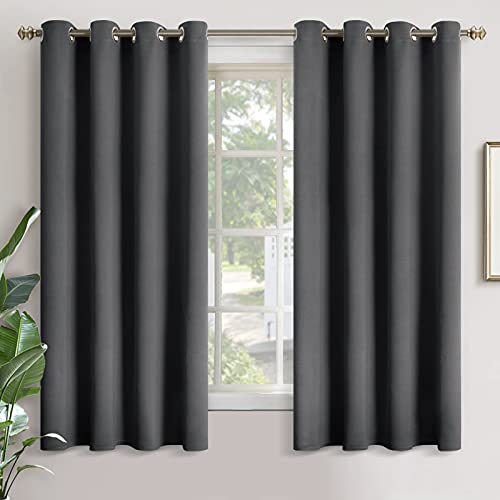 YoungsTex Dark Grey Blackout Curtains for Bedroom 52 x 63 Inch - Thermal Insulated with Grommet Room Darkening Drapes for Living Room Privacy, 2 Panels