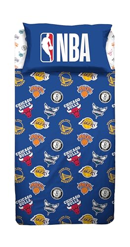 hermet NBA Single Bed Sheet Set, Single Bed Set, Top Sheet, Fitted Sheet, Pillowcase, 100% Cotton, Bulls, Lakers, Warriors, Nets, Official Product