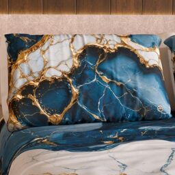 MARBLELIZED – Pair of Pillow Cases for Bed 50 x 80 cm, Printed Front/Back, Pillowcases, Pair of Elegant Blue Marble Effect Pillowcases, Gift Idea, 100% Made in Italy