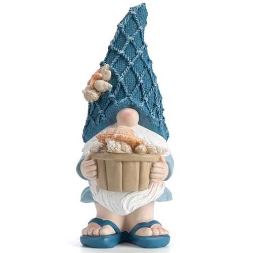 Etlemonde Garden Sea Gnome Statue Decoration Indoor Outdoor Resin Beach Gnome Sculpture for Home Office Desktop Bathroom, Summer Pool Decoration Outdoor Gifts (Conch)