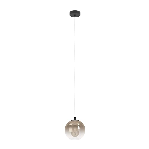 Eglo Pendant Lighting Ariscani, Hanging lamp for Dining Table, Ceiling Light Fitting Living Room, Black Metal and Copper Coloured Glass, E27 Socket, Ø 42.5 cm