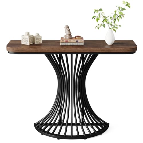 LITTLE TREE 39-Inch Small Industrial Console Table Entryway Table with Geometric Metal Base Entrance, Living Room, Hallway