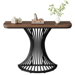 LITTLE TREE 39-Inch Small Industrial Console Table Entryway Table with Geometric Metal Base Entrance, Living Room, Hallway