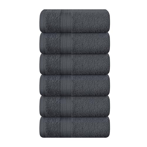 BOUTIQUO Ultra Soft Cotton 6 -Piece Hand Towel Set 16x24 Inch, Ideal for use in Bathroom, Kitchen, Gym, Spa & General Cleaning, Compact & Lightweight Multi Purpose Hand Towels - Charcoal Grey