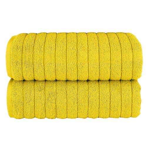 Elegant Comfort 100% Turkish Cotton Corduroy Ribbed Luxury Soft 2 Pack Bath Towels 27 x 54 Inch - Ultra Plush, Absorbent, Quick Dry, Hotel Spa Quality Towels for Bathroom Essentials, Yellow