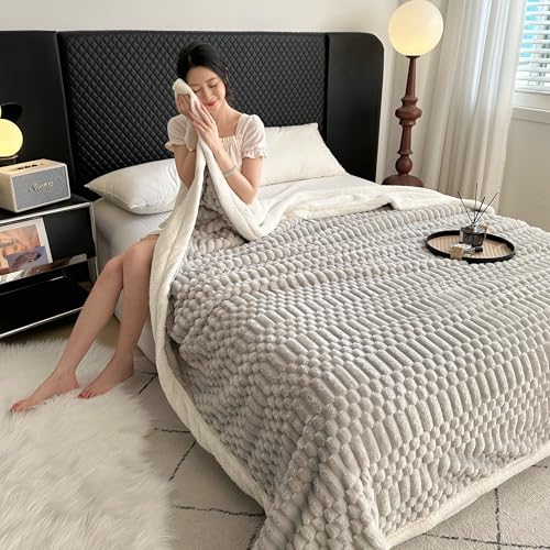 UKELER Sherpa Throw Blanket 60 ?? 80 inch, 470 GSM Striped Sherpa Fleece Blanket for All Season, Warm and Cozy Blankets for Couch Sofa Bed Office Camping, Silver Gray