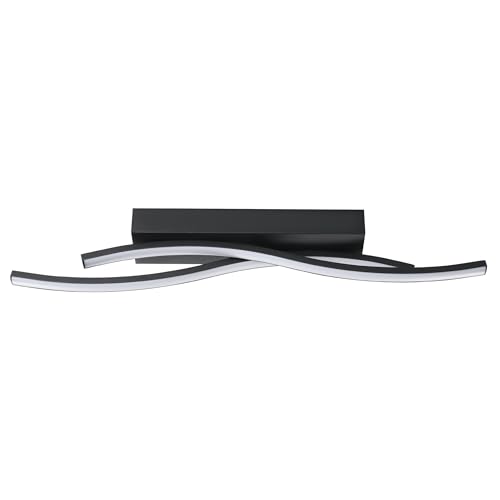 Eglo LED Ceiling Light Fitting Alboraya, Wave-Shaped Ceiling lamp, Living Room and Bedroom Lighting, Plastic in White and Metal in Black, Warm White, 56.5 cm