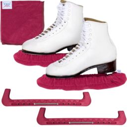CRS Cross Ice Skate Guards, Soakers and Towel Gift Set. Essential Ice Skating Hard Guard and Soft Skate Blade Cover Accessories for Figure Skating or Hockey (Ruby, Large)