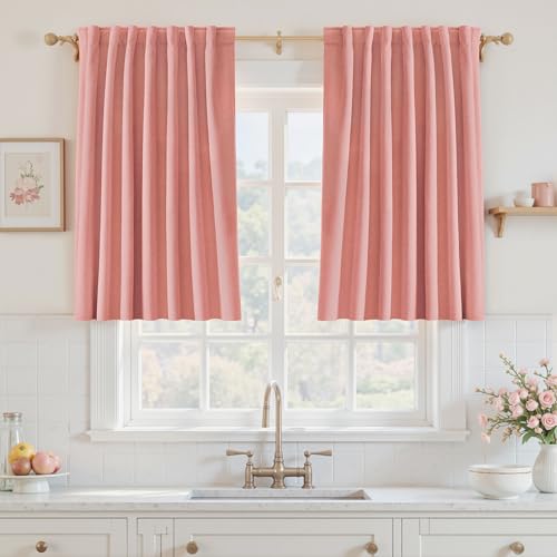 UHITECH 35 Inch Long Short Blackout Curtains for Small Window, Blush Pink - Suitable for Kitchen/Bedroom/Living Room/Basement, Thermal Insulated, Sun Protection, Home Decoration, Outdoor, Boho, Privacy