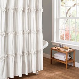 "Lush Decor Ruched Floral Bathroom Shower Curtain, Polyester, White, 72"" W x 72"" L (Pack of 1)"