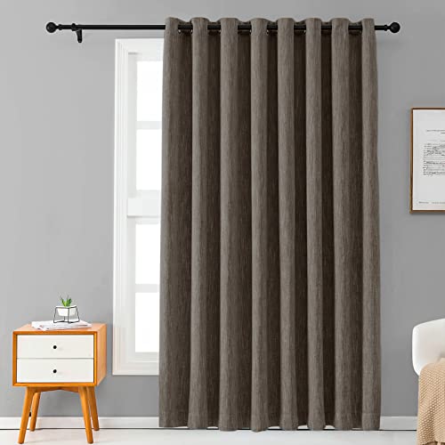 Melodieux Elegant Cotton Wide Blackout Curtains for Sliding Glass Door Living Room Thermal Insulated Privacy Grommet Drapes, 100 by 84 Inch, Brown (1 Panel)