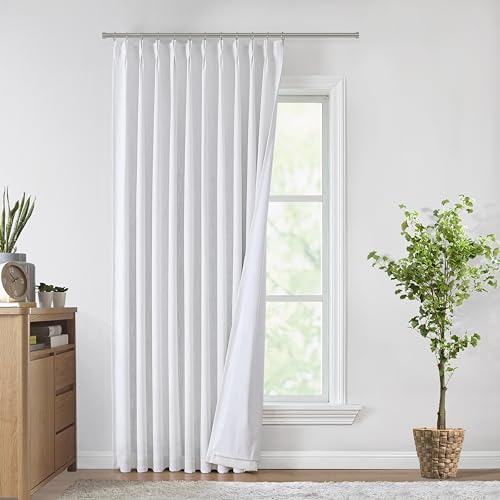 "Vision Home White Pinch Pleated Full Blackout Curtains 60 inch Wide Thermal Insulated Window Curtains 84 inch for Living Room Bedroom Room Darkening Pinch Pleat Drapes with Hooks Back Tab 60""Wx84""Lx1"