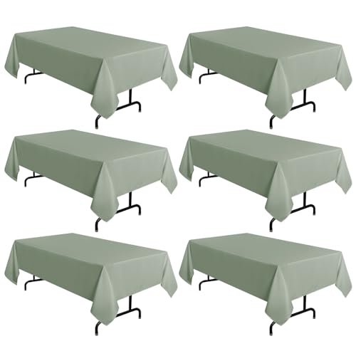 sancua 6 Pack Sage Green Tablecloth 60 x 102 Inch, Rectangle Table Cloth for 6 Feet Tables - Stain and Wrinkle Resistant Washable Polyester Table Cover for Dining Tables, Buffet Parties and Camping